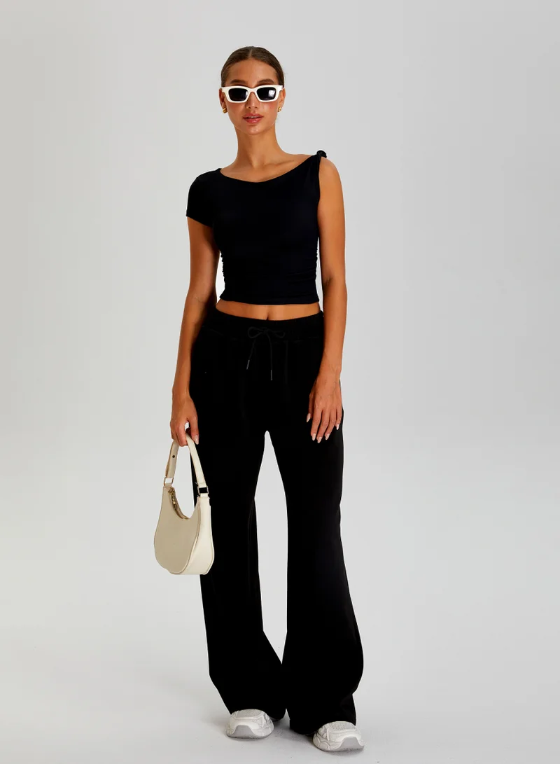 KAWN.YOGA Licorice Black High Waist Wide Leg Joggers for Women | Best Price UAE
